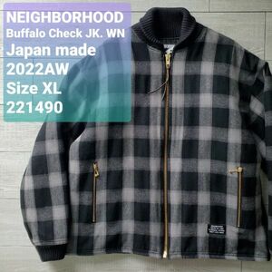 NEIGHBORHOODネイバーフッド 美品 2022AW Buffalo Check JK. WN バッファローチェックジャケット XL 日本製 メルトンウール 中綿 定価63800