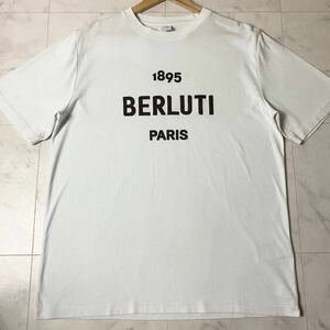 美品/Lサイズ●ベルルッティ BERLUTI 半袖 Tシャツ カットソー トップス ロゴ刺繍 クルーネック コットン ホワイト 白 メンズ