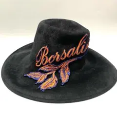 美品 BORSALINO ボルサリーノ ハット メンズ 刺繍ロゴ ブラック M