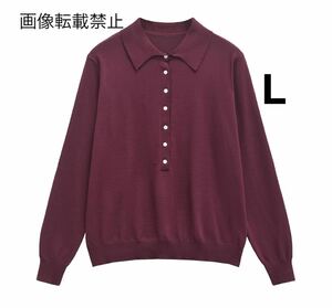 vintage ヴィンテージ レトロ ポロ襟 ニット セーター トップス Lサイズ レディース★ZARA 好きな方に★2024 A/W 秋冬新作 新品未使用★