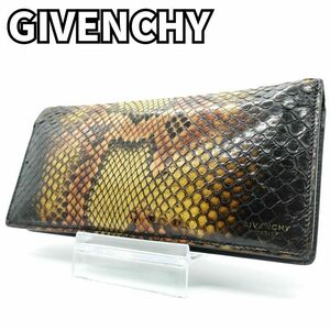 唯一無二のエレガンス★　GIVENCHY ジバンシー　長財布 パイソンレザー 蛇革 札入れ ウォレット コインケース 小銭入れ　ブラウン