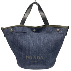 プラダ PRADA トートバッグ 1BG244 - レザー ダークネイビー×カーキ×黒 バッグ