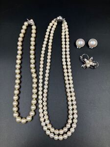 1121YH パール 真珠 アクセサリー ネックレス イヤリングブローチ セット まとめ SILVER シルバーアクセ pearl accessory necklace