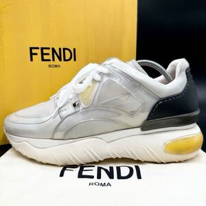 1円 【美品】 FENDI フェンディ 【圧倒的高級感】 メンズ テクニカルニット ダット 厚底 スニーカー シューズ 靴 FFロゴ 白 26.0cm相当 