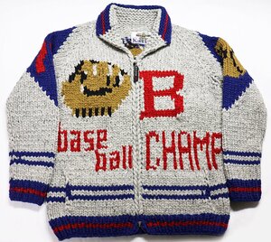 KANATA (カナタ) Cowichan Sweater - Baseball Champ - / ベースボール柄 カウチンセーター カナダ製 美品 / ハンドメイドニット