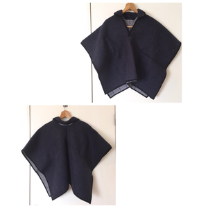 未使用 リバーシブル ウール×アルパカ 襟付きポンチョ Navy×Gray SIZE:Kid