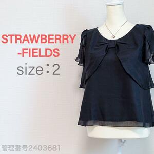 【送料無料】STRAWBERRY-FIELDS(ストロベリーフィールズ) ラッフルフリル　プルオーバーブラウス　トップス　ブラック/黒　M