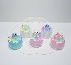 （ねこたぬ工房）ハンドメイド☆樹脂粘土☆うさぎ☆青い鳥☆白くま☆お花☆ミニ小物入れ☆５個セット