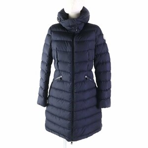 美品★MONCLER モンクレール 18-19AW FLAMMETTE フード・ロゴワッペン付 ZIP UP ダウンコート/アウター ネイビー 1 正規品 レディース