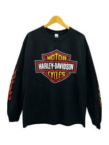 HARLEY DAVIDSON (ハーレーダヴィッドソン) 長袖Tシャツ ロンT 袖プリ ファイヤーパターン XL ブラック 黒 メンズ/027