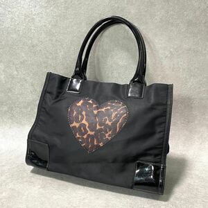 Tory Burch トリーバーチ トートバッグ ハンドバッグ ショルダーバッグ 豹柄 ハート レオパード ナイロン エナメル 肩がけ ブラック 黒