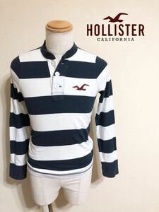 HOLLISTER ホリスター ヘンリーネック ボーダー Tシャツ トップス サイズS 長袖 ネイビー 白 175/92Y