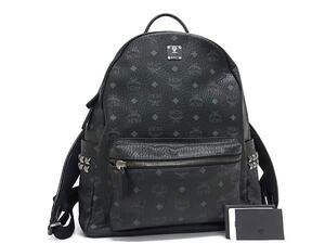 1円 ■美品■ MCM エムシーエム モノグラム ヴィセトス柄 レザー スタッズ リュックサック デイパック バックパック ブラック系 FF6324