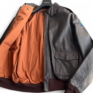 極美品/MORGAN モーガン【50】特大サイズ 5XL ホースハイド 馬革 本革 A-2 フライトジャケット レザージャケット ブラウン 茶 中田商会