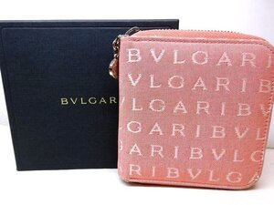 ブルガリ 財布 ■ 22246 ロゴマニア ピンク キャンバス ラウンドファスナー コンパクト ウォレット BVLGARI □6K6L