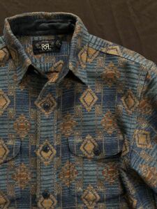 【名作】美品 RRL INDIGO NATIVE JACQUARD OVER SHIRT ダブルアールエル インディゴ ジャガード織り ネイティブ シャツジャケット シャツ S