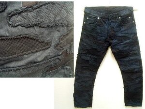 ◇即決[W30]BALMAIN 17AW Camo Texture Jeans クラストパンツ つぎはぎ パッチワーク ダメージ カモ スリム デニム パンツ バルマン■4204