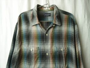 50s60s70s ビンテージ VAN HEUSEN オンブレーチェック レーヨンシャツ 黒白 レインボー L 