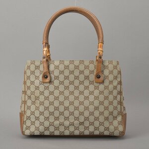 1円 極美品 GUCCI グッチ バンブー トートバッグ ハンドバッグ GGキャンバス レザー ベージュ ブラウン 112526 肩掛け GG柄 鞄 Mb.b