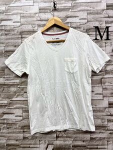 M PLUS ONE プラスワン ホワイト Ｖネック ポケットTシャツ 半袖Tシャツ 半袖 Tシャツ カットソー トップス