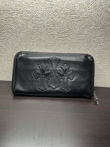 良品+確実正規品 クロムハーツ財布クロムハーツ3セメタリークロス ジップウォレット CHROME HEARTS REC F ZIP WALLET 上質レザー×シルバー