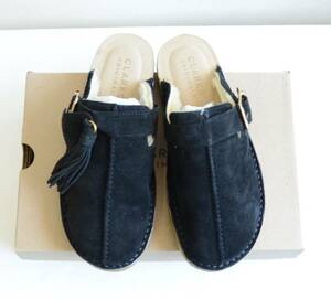 未使用 Clarks クラークス Trek Mule サンダル UK5 38 Black Sde Wlined 黒スエード ボア