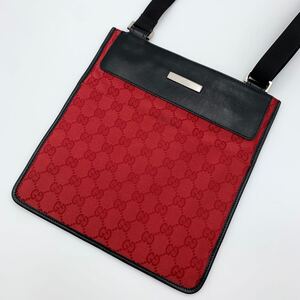 1円 GUCCI グッチ メンズ サコッシュ ショルダーバッグ クロスボディ 斜め掛け プレート GGキャンバス 本革 総柄 レッド 