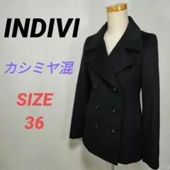 INDIVI　インディヴィ　ピーコート　カシミヤ混　レディース　黒　36