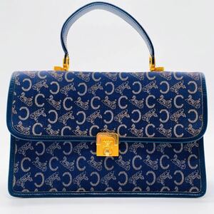 1円 CELINE セリーヌ Cマカダム キャンバス×レザー マカダム ゴールド金具 ターンロック ワンハンドル ハンドバッグ レディース ネイビー