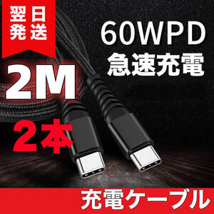 PD 急速充電ケーブルUSB-C to Type-C ブラック ２M 2本