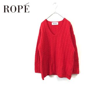 1D1361-F-N◆ ROPE ロペ ニット セーター Ｖネック トップス ◆ sizeM ウール アクリル レッド 古着 レディース 秋冬