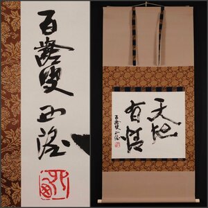 【模写】吉】10701 北村西望 大幅 書「天地有情」 彫刻家 書家 長崎県の人 茶掛け 茶道具 禅語 掛軸 掛け軸 骨董品