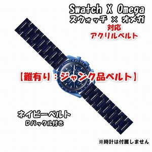 【難有り：ジャンク品】 Swatch×OMEGA スウォッチ×オメガ 対応アクリルベルト ネイビー Ｄバックル付き