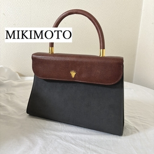 ミキモト　MIKIMOTO レザー　ハンドバッグ　グレー