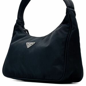 1円【極上】PRADA プラダ ハンドバッグ トート アクセサリーポーチ 三角プレート 白タグ テスートナイロン レディース シルバー金具