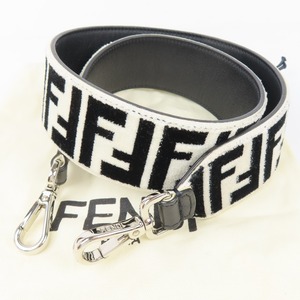 42738★1円スタート★FENDI フェンディ 未使用品 ストラップU ズッカ柄 FFロゴ ショルダーストラップ ベロア/レザー ブラック