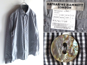 希少 ビンテージ KATHARINE HAMNETT LONDON キャサリンハムネット ロンドン ジャガード コットン ギンガムチェック シャツ L ネコポス対応