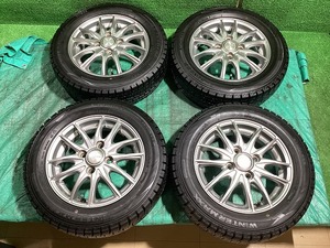 LEBEN　13x4JJ +43 4H PCD100 DUNLOP WM02 155/65R13 21年製 スタッドレスタイヤ・アルミホイール 4本セット Y7　GS