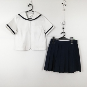 1円 セーラー服 ミニスカート 上下2点セット 165A 夏物 柄1本線 女子 学生服 福岡自由ヶ丘高校 白 森英恵 制服 中古 ランクC EY1359