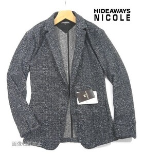 新品 ▲ ニコル　ラッセル ジャガード テーラードジャケット　50/XL　チャコールグレー　ストレッチ カーディガン HIDEAWAYS NICOLE