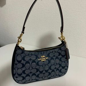 使用回数少　美品　COACH コーチ デニム　ワンショルダーバッグ　ハンドバッグ　キャンバス レザー