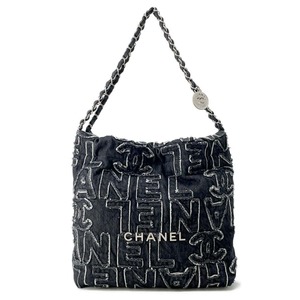 ★シャネル ハンドバッグ CHANEL 22 マトラッセ スモール デニム AS3260 CHANEL ポーチ付き ショルダーバッグ 黒