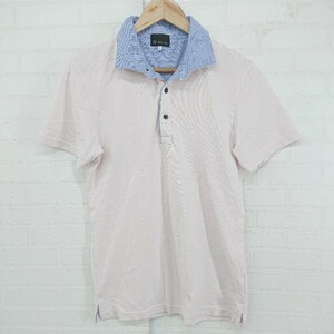 ◇ THE SHOP TK MIXPICE レイヤード風 オシャレ イケオジ 半袖 ポロシャツ サイズL ピンク ブルー系 メンズ E