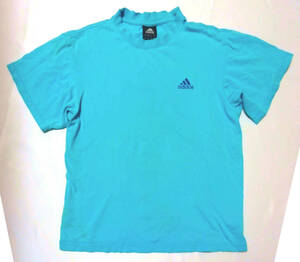 ●adidas アディダス / ロゴ刺しゅう付き・ダメージ加工・半袖Tシャツ・ライトブルー・サイズM/USED