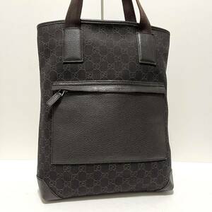 【0767】美品 GUCCI グッチ トートバッグ ハンドバッグ 肩掛け GG柄 GGキャンバス×レザー A4収納 メンズ レディース ダークブラウン 茶