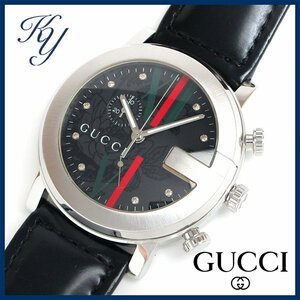 1円～ 3ヶ月保証付き 磨き済み 美品 本物 定番 人気 GUCCI グッチ 101 Gラウンド クロノグラフ ダイヤ 革ベルト メンズ 時計