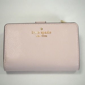 Th970372 ケイトスペード 二つ折り財布 L字ファスナー ロゴ 本革 ピンク系 レディース Kate Spade 美品・中古