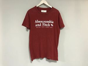 本物アバクロアンドフィッチAbercrombie&Fitchコットンロゴ刺繍半袖TシャツメンズサーフアメカジミリタリーワークゴルフS赤レッド