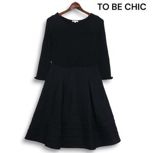 TO BE CHIC トゥービーシック 秋冬 フリル♪ ウール リブ ニット切替 フレア ワンピース Sz.40 レディース 日本製　K4T01751_A#E