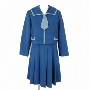 1円 セーラー服 ジャンパースカート 上下3点セット 指定 165A 冬物 グレー1本線 学生服 鹿児島中央高校 花紺 制服 中古 ランクC NA0720